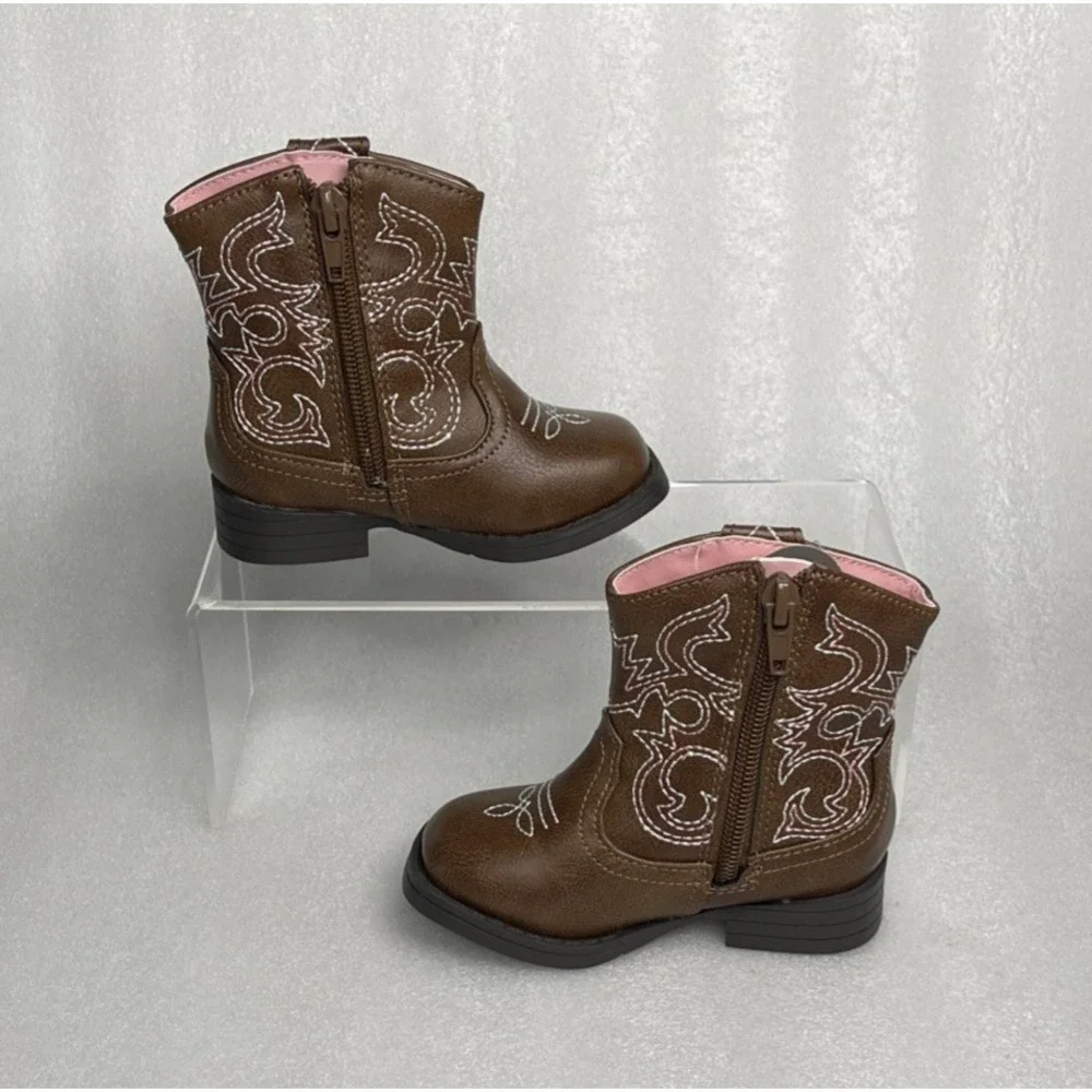 Wonder Nation Brown Zip up Square Toe Cowboy Cowgirl Boots Toddler Girls Size 5